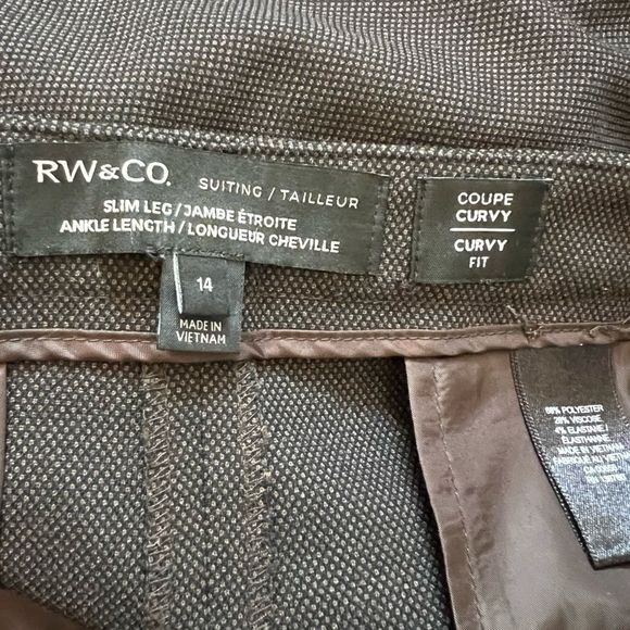 RW&CO Slim Curvy Fit Brown Tweed High Waist Cropped Dress Pant 14 - Picture 10 of 10